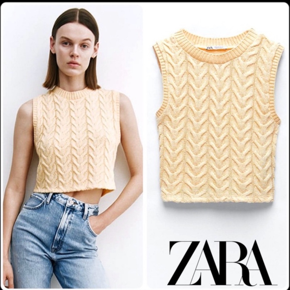 Title: Zara Yellow Cropped Cable Knit Sweater, Size Large